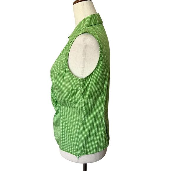 Talbots Petites Sleeveless Faux Wrap Style Blouse 6P Green White Polka Dots - Picture 3 of 7